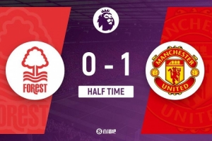 曼联半场1-0领先诺丁汉森林，卡塞米罗头球建功，此球源于一次有争议的角球判罚。